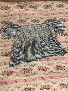 American Eagle Outfitters Blue and White Striped Smocked Peplum Top
